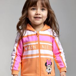 Babyhug Disney Terry Knit Full Sleeves Cut & Sew Designed Hooded Sweatjacket With Minnie Mouse Front & Back Graphics - Pink Orange & White-image-68