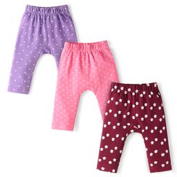 Babyhug Cotton Knit Full Length Diaper Leggings with Floral Print & Polka Dots Pack of 3 - Pink Brown & Lavender-image-77