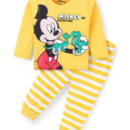 Babyhug Disney Single Jersey Knit Full Sleeves Night Suit With Mickey Mouse Graphics - Yellow-picture-23