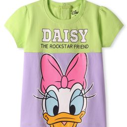 Babyhug Disney Single Jersey KnitHalf Sleeve Cut & Sew Top With Daisy Duck Graphic - Light.Green & Purple-picture-10