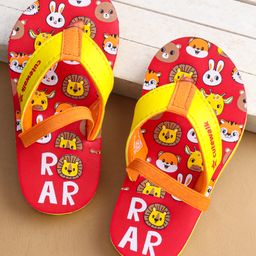 Cute Walk by Babyhug Flip Flops With Animal Print & Backstrap Closure - Red-picture-3