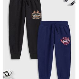 Trampoline Pack Of 2 Typography Printed Track Pants - Black & Blue-picture-11