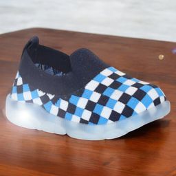 Lil Lollipop Checked Slip On LED Shoes - Navy Blue-3
