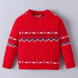 Mark & Mia Viscose Full Sleeves Pullover Sweater With Aztec Design - Red-picture-18