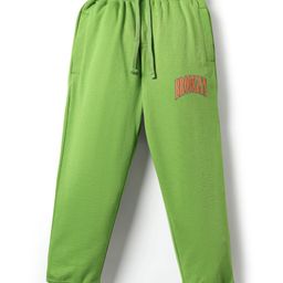 Pine Kids Cotton Knit Full Length Lounge Pants With Brooklyn Text Print - Green-image-97