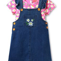 Babyhug Cotton Woven Half Sleeves Floral Printed Frock With Inner Tee - Navy Blue-picture-12