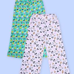 Kiddopanti Cotton Knit Pack Of 2 Floral & Hearts Printed Pajamas - Light Pink & Aqua Green-image-12