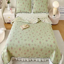 JC HOME Green & Pink Printed Double Bed Queen Cover With Pillow Covers -2.0 x 2.3 m-image-58