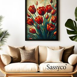 Sassyco Red & Green 1 Piece Canvas Floral and Botanical Wall Paintings-image-85