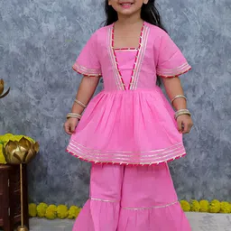 UNBIND Girls Printed Empire Gotta Patti Pure Cotton Kurti with Sharara-picture-12