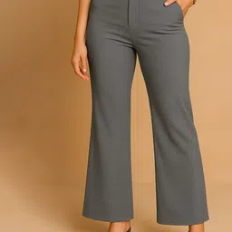 NU CLOTHS Women Relaxed High-Rise Flat-Front Bootcut Cotton Regular Trousers-picture-38