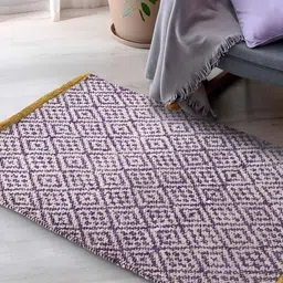 SASHAA WORLD Purple & White Diamond Patterned Rug-image-91