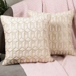 TANLOOMS Set Of 2 Cream Velvet Square Cushion Covers-image-35