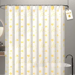 Aura 6-Pcs White & Yellow Star Printed Waterproof ShowerCurtainWithHooks-16