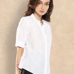 RAREISM White Cotton Blend Solid Short Sleeves Top-picture-29