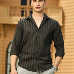 Campus Sutra Green Poly Nylon Regular Fit Stripes Shirt-image-94
