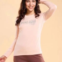 Enamor Peach Cotton Printed T-Shirt-image-69