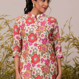 Libas Cream Printed A Line Short Kurti-picture-4