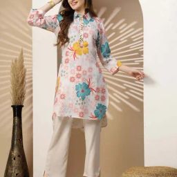 Nayam By Lakshita White Cotton Relaxed Fit Floral Print Kurtas-picture-38