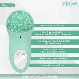 Vega VHFC-02 3-In-1 Facial Cleanser with Sonic Vibration Technique (Green) image 2