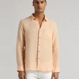 Pepe Jeans Peach Orange Linen Regular Fit Shirt-picture-3