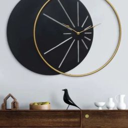 CHRONIKLE Black And Golden Iron Modern Rings Style Analog Wall Clock-20