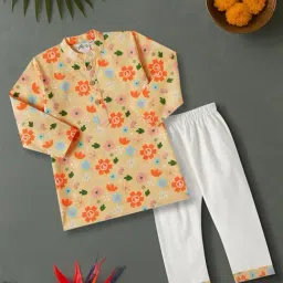 Desi Soota Kids Beige Cotton Printed Kurta Pants Set-picture-15