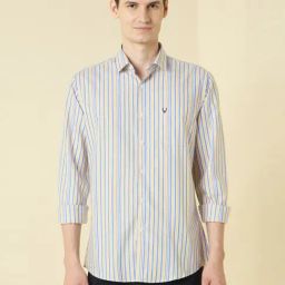 Allen Solly Yellow Cotton Slim Fit Striped Shirt-image-11