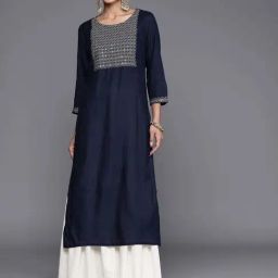 Libas Navy Embroidered Straight Kurta-image-43