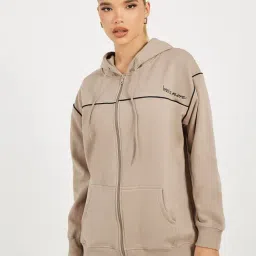 Styli Brown Cotton Printed Hoodie-image-99
