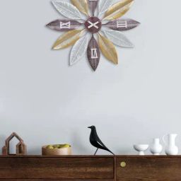 CHRONIKLE Multicolor Iron Designer Leaves Style Round Analog Wall Clock-32