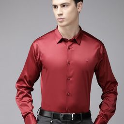 V Dot Satin Finish Slim Fit Opaque Formal Shirt-image-4