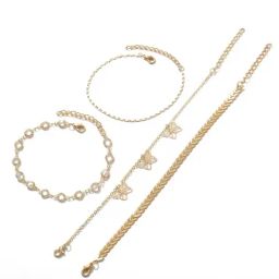 OOMPH Gold Butterfly Charm Fashion Anklet Pack of 4-11