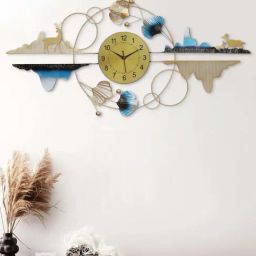 CHRONIKLE Golden And Blue Iron Designer Analog English Numbers Wall Clock-21