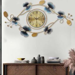CHRONIKLE Golden Iron Decorative Butterfly Design Analog English Numbers Wall Clock-11