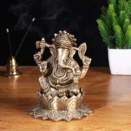 Aapno Rajasthan Golden Brass Ganesha on Lotus Showpiece - Set of 1-image-9