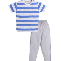 Todd N Teen Kids Grey & Blue Striped T-Shirt with Pyjamas-image-35