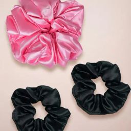 OOMPH Black & Pink Small Satin Silk Scrunchie Pack of 3-image-79
