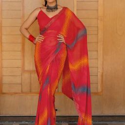 Mirchi Fashion Red Georgette Geometric Saree With Unstitched Blouse-picture-20