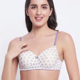 Clovia Beige & Purple Non Wired Padded T-Shirt Bra-image-96