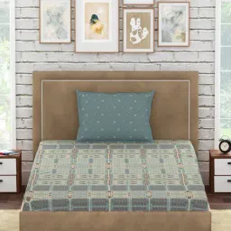 Petal Home Strasbourg Floral Blue 300 TC Cotton Single Bed Sheet with 1 Pillow Cover-picture-22