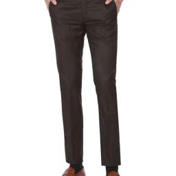 Arrow Dark Brown Regular Fit Flat Front Trousers-image-79