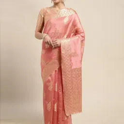 Blissta Pink Floral Print Kanjeevaram Saree With Unstitched Blouse-image-16