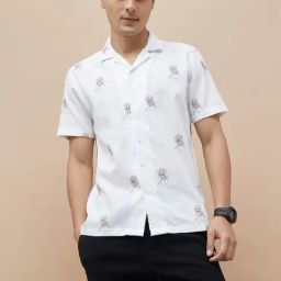 Code By Lifestyle White Cotton Regular Fit Embroidered Shirt-image-99