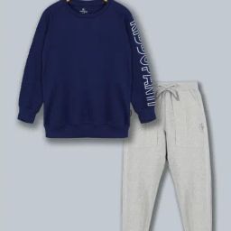 Kiddopanti Kids Navy & Grey Printed Full Sleeves Sweatshirt Set-image-70
