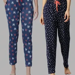 Kryptic Navy & Blue Printed Pure Cotton Elasticated Waist Band Regular Fit Pyjamas - Pack of 2-image-53