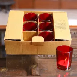 HOSLEY Red Glass Votive Tealight Candle Holder with Tealights - Set of 12-image-52