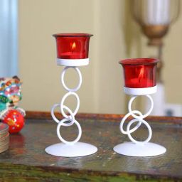 HOSLEY White Iron Tealight Candle Holders - Set of 2-image-89