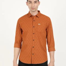 Wrangler Brown Cotton Regular Fit Printed Shirt-image-118