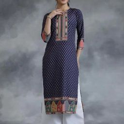 Libas Navy Paisley Print Straight Kurta-image-84
